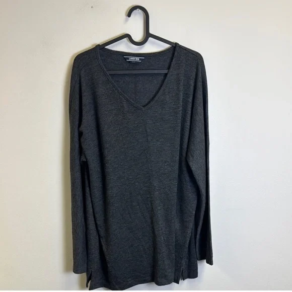 Lands' End Women's V-Neck Sweater - Dark Gray - Picture 1 of 3